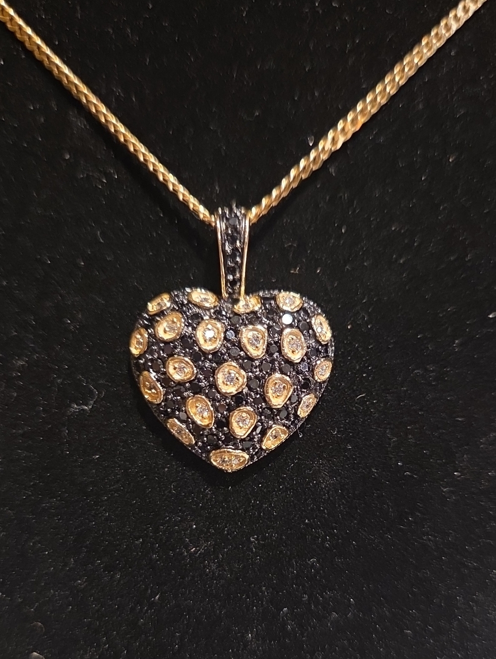 Heart Pendant Necklace in Gold & Black with Pave Crystal Accents Frieda Rothman